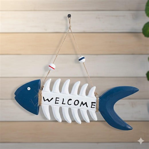 Fish Bone Welcome Sign, Mediterranean Coastal Decor, Nautical Beach House Wall Art, Ocean Inspired Home Decor - Etsy
