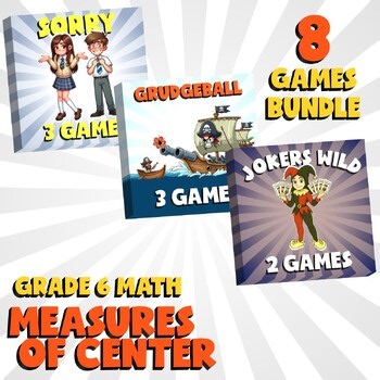 8 No Prep Math Games Bundle C - Measures of Center - Grade 6 Review Activity