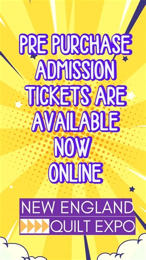 Sew did you hear? New England Quilt Expo, MANCHESTER NH, has opened pre purchase ticket sales online! Sew it gets better...there is NO membership fee required to purchase your ticket! Choose between a single day expo only ticket for $15 or a three day ticket expo only ticket for $20 and avoid the long lines! The expo in its 6th year features lots of vendors, quilts, classes, demonstrations and evening events. Here's the link to get your ticket now! https://bnpquilts.com/collections/new-england-q