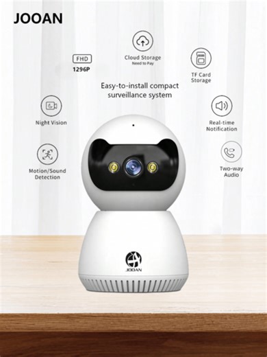 1296P Indoor Security Camera For Home, Full-Color Night Vision & Two-Way Talk, Motion Detection, Indoor Surveillance System Suitable For Home Monitoring, Cloud/SD Storage Backup, App, Bracket Included (No Card) | SHEIN