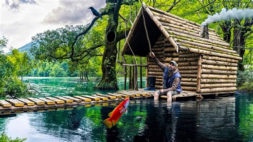 20K views · 403 reactions | Building a floating log cabin in the wild with my dogs bushcraft water shelter. | Hukida y Javier | Facebook