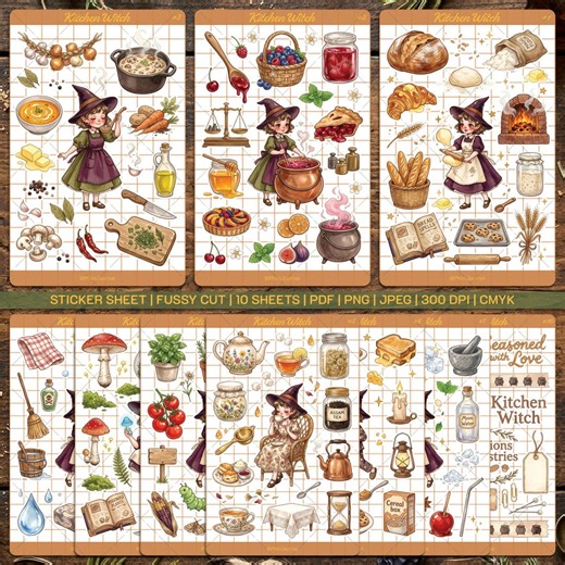 Kitchen Witch Printable Sticker Sheet - Witchy Bakery - Magic Baking - Magic Cooking Planner Accessories - Whimsigoth Journaling Supplies - Etsy