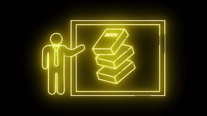 Download icon of a person presenting on a board and icon of a stack of books for free