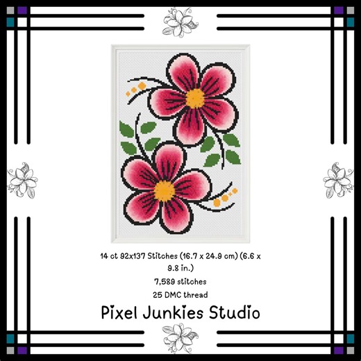 Folk Art Flowers Cross Stitch Pattern ** Digital & Printable ** PDF - Instant Download - Etsy