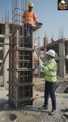 🤔 इतनी ऊंचाई से कंक्रीट मत गिराना! ❌ वरना कॉलम खोखला हो जाएगा #civilengineering #columncasting
