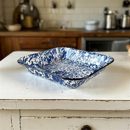 Vintage Blue & White Splatter Enamel Pan | Oblong Enamelware Serving Dish | 13 1/4” - Etsy