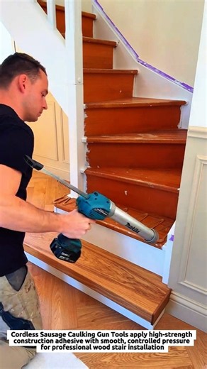 Cordless Sausage Caulking Gun Tools Install Wood Stair Treads with HighStrength ConstructionAdhesive