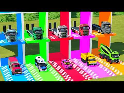 TRANSPORTING EXCAVATOR, MIXER TRUCK, WHEEL LOADER, POLICE CAR TO GARAGE WITH MAN TRUCK - FS22 710