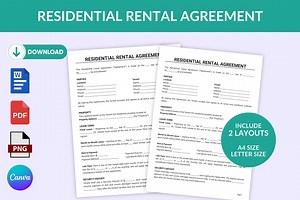 Residential Rental Agreement Template | Editable Lease Contract | Landlord Tenant Agreement | PDF Word Canva - Etsy