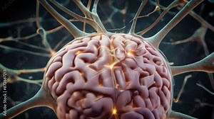 An AI digital brain with big data illustrates the thinking process, showcasing AI deep learning, neural connections, and electrical pulses within the human brain, highlighting the mind in AI