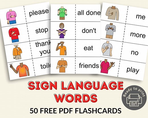 Free PDF Flashcards: 25 Basic Sign Language Words
