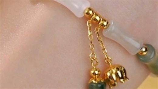 珍尚银中国黄金竹节和田玉S925银手链女手串圣诞节礼物生日送女朋友老婆