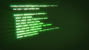 Typing a digital code by a programmer in a programming language, luminous letters and numbers. Making computer programs green background