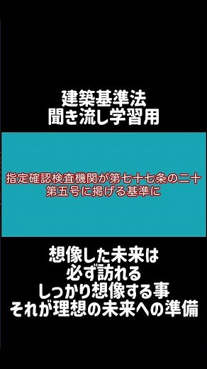 【シャワー学習】建築基準法学習用聞き流し動画 建築基準法 第四章の二 指定建築基準適合判定資格者検定機関等（確認検査員又は副確認検査員）第七十七条の二十四 第5項【1分学習】