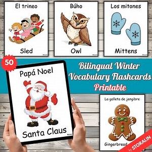 Bilingual Winter Vocabulary Flashcards | English & Spanish Word Cards