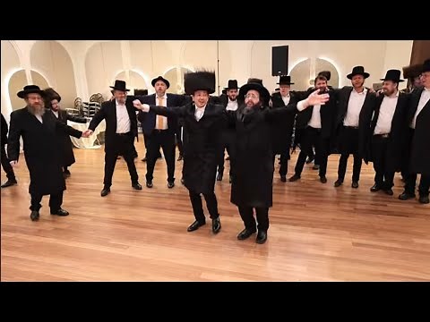 Orthodox Hasidic Jewish Men Dancing Traditionally by Wedding of Lieby & Roizy Breuer Satmar Chasunah