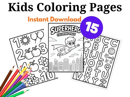 15 Kids Coloring Pages | Fun & Educational Printable Coloring Sheets for Children | Instant Digital Download - Etsy