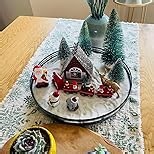 12 PCS Christmas Town Village Sets, 13" Oak Wood Lazy Susan for Table Top Centerpiece Decor for Table, Xmas House Decorations, Trees, Snowman, Elephant, Santa Claus, Reindeer, Train for Festive Decor
