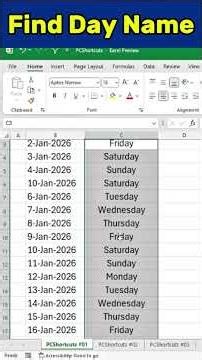 Find Day Name in Dates #PCShortcutz #excel #excelshortcuts #shortsvideo