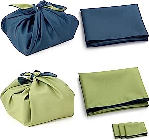 Furoshiki Wrapping Cloth,3Pack Bento Box Lunch Wine Bottle Cover,Double Side 27.55x27.55 Inch Extra Large Japanese Style Christmas Cloth,Waste Free Shopping Bag,Navy Blue