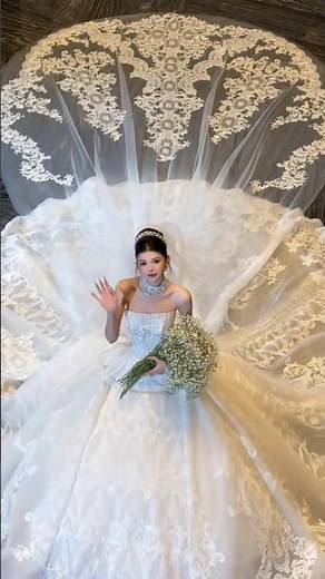 Royal Bridal Look | Elegant Wedding Gown with Luxury Lace Train | Dream Wedding Dress