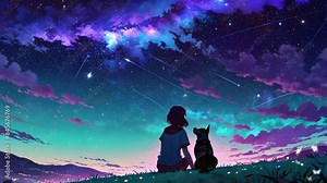 A Girl with Purple fantasy lofi landscape glow, love passion 2D Japanese Anime style 4K Seamless loop hip-hop chill vibes Relaxing music lofi bites vaporwave animation
