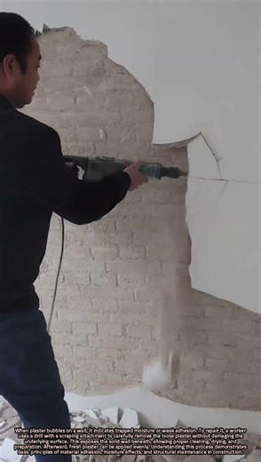 Bubbling Wall Plaster Removal Using Drill for Proper Surface Repair