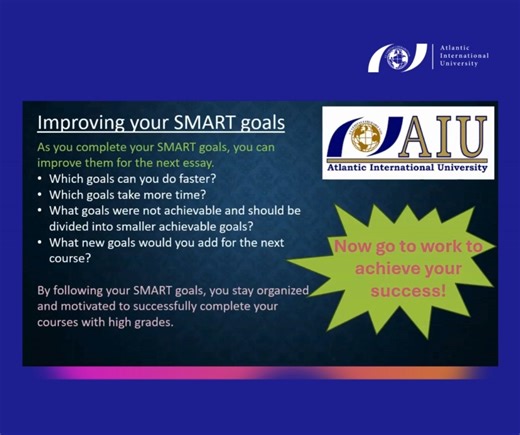 The AIU community is invited to watch a special 3-minute tutorial from our Academic Director, Dr. Edward Lambert. 👉 Learn how to use SMART goals to successfully complete your courses and keep your progress on track. ✨ Short, simple, and powerful — this video will help you turn your goals into achievements! 👉 Get free guest access and unlock a new path of evolution with AIU. aiu.edu/university/np/yourplatform/sm.html 👥 Tag a friend who needs this #PerpetualEvolution #SuccessMindset #AIU #SMART