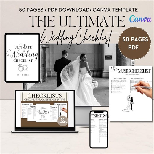 50-page Wedding Checklist, Planner, Vendor Contacts (printable PDF & Canva Template) - Etsy