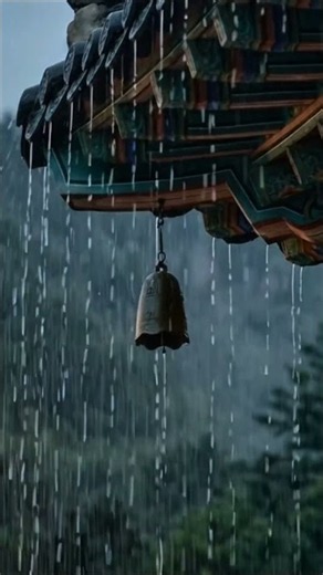 Rain Sounds For Sleeping, The Sound of Temple Wind Chimes, Heavy Rain ASMR(6 hours full version)