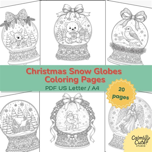 Christmas Snow Globe Coloring Pages – 20 Detailed Cozy Winter Designs | Digital Download PDF - Etsy