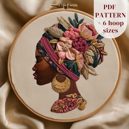 Afro Woman Hand Embroidery Design, African Girl Embroidery PDF Pattern, Beautiful Black Woman Stitching Pattern, Digital Embroidery Download - Etsy