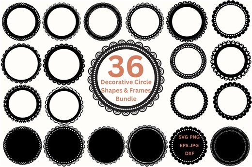 Scalloped Circle SVG Lace Frames PNG Borders Clipart Invitation Shapes, Wedding Invite Card Making, Laser Cut File Bundle Digital Frames Png - Etsy