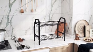 1Easylife Dish Drying Rack, 2 Tier Stainless Steel with Utensil Knife Holder and Cutting Board Holder Dish Drainer with Removable Drain Board for Kitchen Counter Organizer Storage