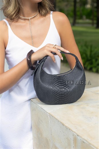 Luxury Python Leather Purse - Graphite Snakeskin Top Handle Bag - Etsy