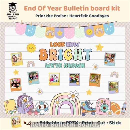 End of Year Bulletin Board: Groovy Pastel Retro Photo Kit