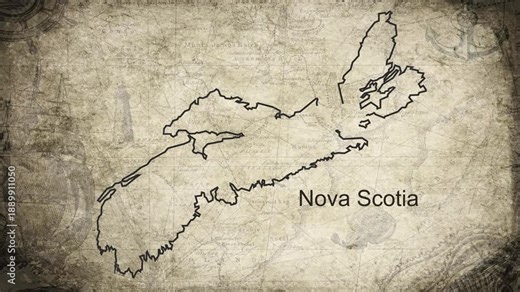 Nova Scotia map drawn on a cartography background sheet of paper