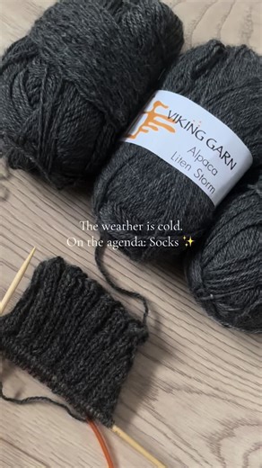 Cold weather = sock knitting season ❄️🧦 Nothing better than warm yarn, hot tea, and stitches that turn into winter comfort. Who else is knitting through the cold? Yarn by: Viking garn #knittok #knittingcommunity #sockknitting #knittersoftiktok #handmadewithlove