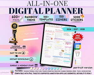 All-in-one Digital Planner Trackers 2026, 2027, 2028 Digital Planner, Digital Journal, Digital Goodnotes Template, Weekly, Daily Planner - Etsy