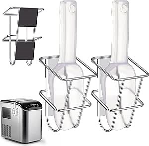 4 Pack Plastic Ice Scoop with Metal Holder, Ice Scoop with Magnetic Holder for Ice Machine Freezer Countertop Ice Makers and Machines Party Ice Bucket