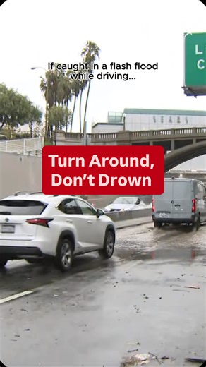 If caught in a flash flood while driving...turn around don’t drown. It takes 6 inches of water to take down a full grown adult. And it takes 12 inches to move a car. #rain #weather | CBS LA