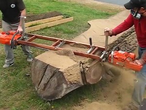 Slabcutting tree trunk for handcrafted furniture
