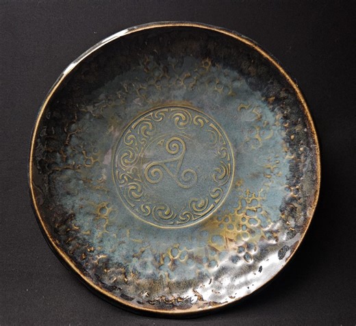 Handmade Bowl: Triskele Mandala From Heritage Collection. in Tyrone Turquoise, Hammered Edge in Iron - Etsy