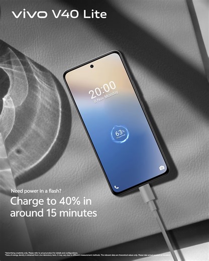 7.6K views · 21K reactions | 80W FlashCharge—powering up your vivo V40 Lite to 40% in just 15 minutes⚡ Pre-book Now! (8GB+128GB) BDT 28,999+VAT (8GB+256GB) BDT 31,999+VAT Learn More https://shop.vivo.com/bd/product/2106 #vivoV40Lite #AIAuraLightPortrait #80WFlashCharge #PreBookNow #Lovevivo #LoveBangladesh #vivoBangladesh | vivo | Facebook