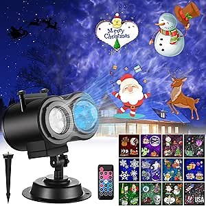 Halloween Lights Projector Outdoor, Christmas Projector Lights Holiday Decorations 2-in-1 Moving Patterns and Ocean Wave Ripple Waterproof Snow Light with Remote Party Garden