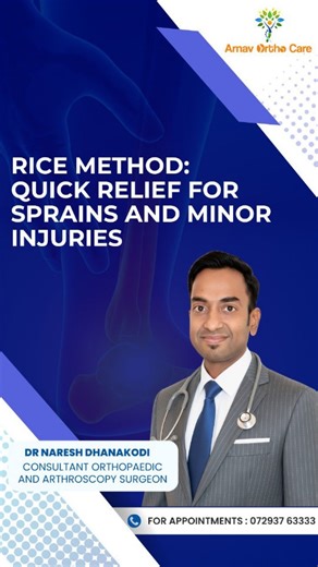 Dr Naresh Dhanakodi on Instagram: "🦶 Sprained Ankle? Follow the RICE Method! RICE is a simple and effective way to manage minor injuries like ankle sprains: R – Rest: Give the injured part some rest I – Ice: Apply a cold pack to reduce swelling C – Compression: Wrap gently with a bandage E – Elevation: Keep the limb raised to reduce pain and swelling 💡 Always consult a doctor if pain persists or worsens. Quick action helps faster recovery! ---------- Arnav Ortho Care - Ortho Speciality Clinic 