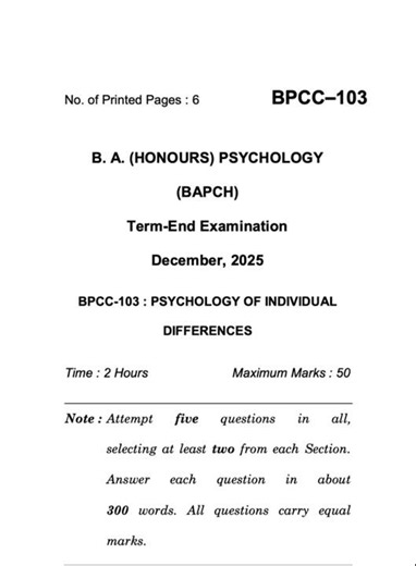 BPCC-103 Dec 2025 | IGNOU Previous Year Question Paper