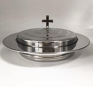 Polished Stainless Steel Communion Bread Tray Plate with Cover for Churches, Stackable communion plate with lid