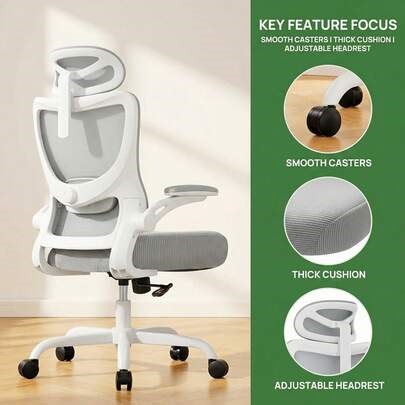 PERLECARE Ergonomic Office Chair: Office Computer Desk Chair With High Back Mesh And Adjustable Lumbar Support Rolling Work Swivel Task Chairs With Wheel 3D Armrests And Headrest | SHEIN