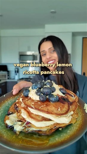 Plant-Based Blueberry Lemon Ricotta Pancakes 🌱🥞🫐🍋 #vegan #veganrecipes #plantbased